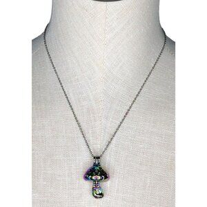 2/$30 Mushroom Toadstool Necklace Beach Bohemian Silver Tone Rainbow Colors Faux